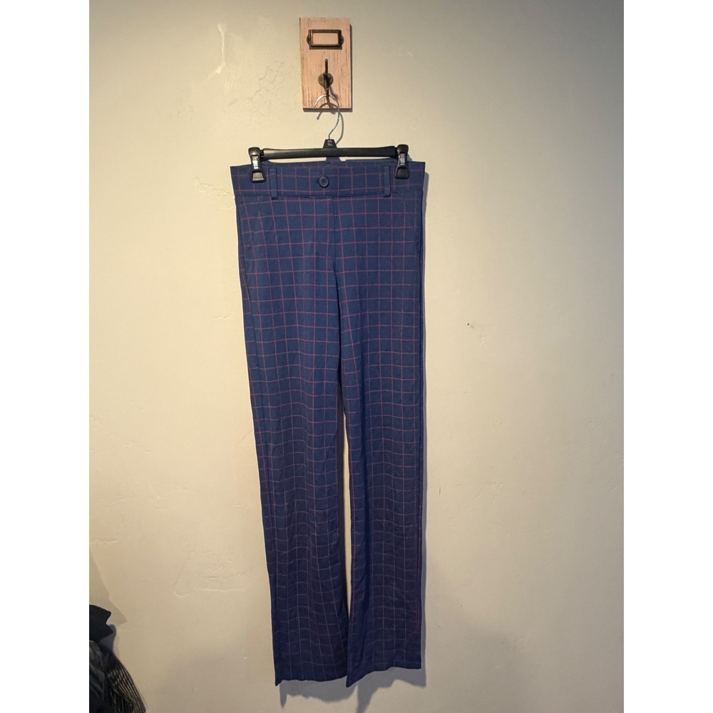 Betabrand Dress Pant Yoga Pants Blue Red Windowpane Check S Long W0076-POW